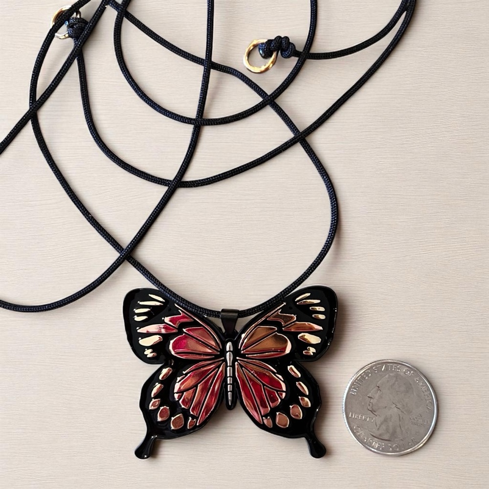 Chic Black Rose Gold and Gold Toned Wrap Butterfly Pendant Necklace - Picture 16 of 17